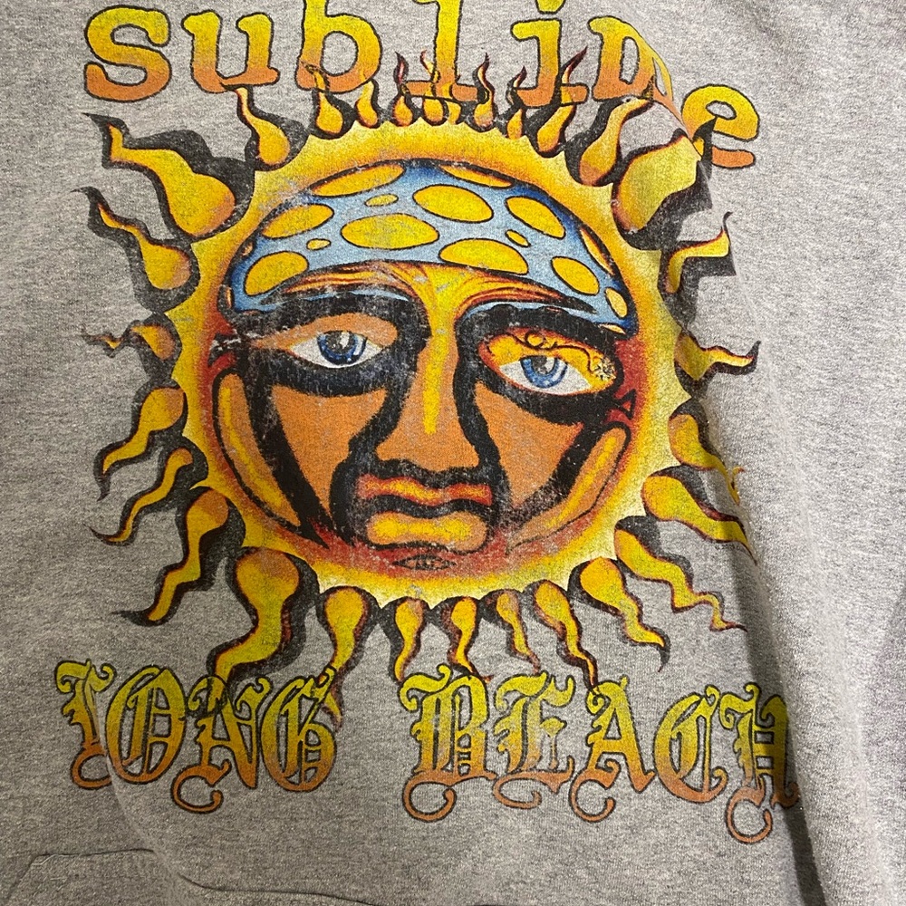 Rare Vintage Y2K Sublime Gray Hoodie SkateStyle Sk8 Small Medium Band Sun Boho - Picture 3 of 7